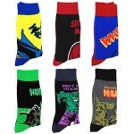 Funny Socks Men 6 Pairs Cool Hero Character Novelty Crew Dress Sock Wedding Groomsmen Socks Size 10-13