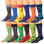 JAMES FIALLO Dress Socks for Men, Funny Funky Crazy Novelty Colorful Food Patterned Dress Socks, Pack of 12 Super Soft and Breathable Sock for Men M179-T1