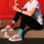 Unisex Ketchup French Fries Pattern Street Style Fashion Personality AB Socks, Skateboard Socks, Couple Socks, Breathable Comfy Crew Socks For Men Women Gifts for Boyfriend Dad Mom,Funny Novelty Socks