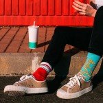 Unisex Ketchup French Fries Pattern Street Style Fashion Personality AB Socks, Skateboard Socks, Couple Socks, Breathable Comfy Crew Socks For Men Women Gifts for Boyfriend Dad Mom,Funny Novelty Socks