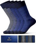 SOCKS BOX Men’s Dress Socks With Gift Box Blue Patterned Premium Quality Bamboo Rayon Socks (5 Pairs+Gift Box)