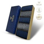 SOCKS BOX Men’s Dress Socks With Gift Box Blue Patterned Premium Quality Bamboo Rayon Socks (5 Pairs+Gift Box)