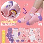 WELSOX Girls Kids Unicorn Socks Cute Fun Crew Fashion Funny Gifts Novelty Stocking Stuffers Soft Cotton Socks 6 Pairs(Unicorn,3-5 Y)