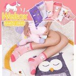 WELSOX Girls Kids Unicorn Socks Cute Fun Crew Fashion Funny Gifts Novelty Stocking Stuffers Soft Cotton Socks 6 Pairs(Unicorn,3-5 Y)
