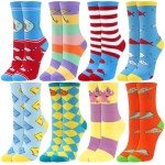 Zoooyawn 8 Pairs Funny Crazy Silly Socks Red and White Book Socks Novelty Cat Costumes Accessories Outfit for Adult Read Week Teacher Women Characters Party Favors