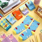 Zoooyawn 8 Pairs Funny Crazy Silly Socks Red and White Book Socks Novelty Cat Costumes Accessories Outfit for Adult Read Week Teacher Women Characters Party Favors