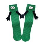 ARTSIM Holding Hands Socks Couple Kids Magnetic Hand in Hand Mid Tube Sock Funny 3D Doll Big Eye Design Gifts Socks Dark Green