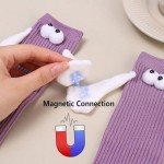 ARTSIM Holding Hands Socks Couple Kids Magnetic Hand in Hand Mid Tube Sock Funny 3D Doll Big Eye Design Gifts Socks Dark Green