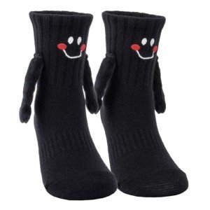 Bibalabili Holding Hands Socks, Novelty Funny Magnetic Mid-Tube Baby Children Smile Unisex Socks(6-9 Years)