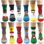 MarJunSep 12 Pairs Kids Christmas Socks Boys Girls Children Toddlers Funny Colorful Cute Cotton Holiday Socks Gifts (Christmas A, 3-5 Years)