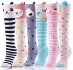 MOGGEI Kids Girls Knee High Socks Long Boot Crazy Silly Fun Gift Tall Funny Cute Animal Child Gifts for 4 5 6 7 8 9 10 11 12 Year Old Girls Stocking Stuffers Socks 6 Pairs Girls Socks(Animal A)