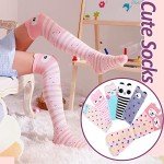 MOGGEI Kids Girls Knee High Socks Long Boot Crazy Silly Fun Gift Tall Funny Cute Animal Child Gifts for 4 5 6 7 8 9 10 11 12 Year Old Girls Stocking Stuffers Socks 6 Pairs Girls Socks(Animal A)
