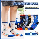 Boy Socks Kids Crazy Funny Novelty Gift Silly Cartoon Space Dinosaur Cotton Crew Cute Socks 6 Pairs(Space, 6-8 Years)