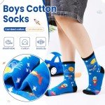 Boy Socks Kids Crazy Funny Novelty Gift Silly Cartoon Space Dinosaur Cotton Crew Cute Socks 6 Pairs(Space, 6-8 Years)