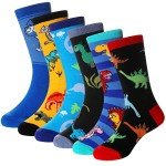SeeyAN Boys Socks Kids Funny Cotton Novelty Crew Cartoon Space Dinosaur Crazy Socks 6 Pairs (6 Pairs Dinosaur B, 3-5 Years)