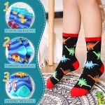SeeyAN Boys Socks Kids Funny Cotton Novelty Crew Cartoon Space Dinosaur Crazy Socks 6 Pairs (6 Pairs Dinosaur B, 3-5 Years)