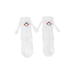 Family Matching Holding Hands Socks, Novelty Funny Magnetic Mid-Tube Socks, Parents Children Smile Socks (1 Pair Kids White, M/4-6 Years)