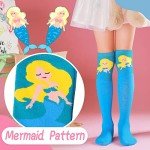 ANTSANG Kids Girls Knee High Socks Long Boot Crazy Silly Fun Gift Cute Tall Animal Socks for Child 6 Pairs Stocking Stuffers Gifts for 10 Year Old Girls Birthday Gifts Ideas(Mermaid Animals)