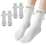Smilelife 2 Pairs Magnetic Holding Hands Socks - Funny Easter Gifts for Teens & Women, Couples, Friends (White)