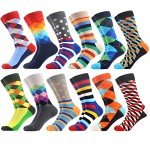 WeciBor Men's Dress Funny Crazy Colorful Cotton Crew Socks, 12 Pack Multicolor Geometric, Size 10-13