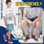 Welwoos Kids Boys Ankle Socks No Show Low Cut Funny Cute Cartoon Novelty Cotton Socks 6 Pairs Gifts Stocking Stuffers for Boys Kids(Space,3-5 Y)