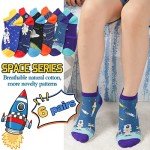Welwoos Kids Boys Ankle Socks No Show Low Cut Funny Cute Cartoon Novelty Cotton Socks 6 Pairs Gifts Stocking Stuffers for Boys Kids(Space,3-5 Y)