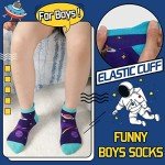 Welwoos Kids Boys Ankle Socks No Show Low Cut Funny Cute Cartoon Novelty Cotton Socks 6 Pairs Gifts Stocking Stuffers for Boys Kids(Space,3-5 Y)