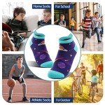 Welwoos Kids Boys Ankle Socks No Show Low Cut Funny Cute Cartoon Novelty Cotton Socks 6 Pairs Gifts Stocking Stuffers for Boys Kids(Space,3-5 Y)
