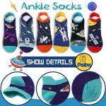 Welwoos Kids Boys Ankle Socks No Show Low Cut Funny Cute Cartoon Novelty Cotton Socks 6 Pairs Gifts Stocking Stuffers for Boys Kids(Space,3-5 Y)