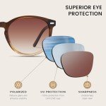 DUCO Retro Round UV400 Polarized Sunglasses for Women Men Vintage Shades Classic AcetatDe Trendy Fashion Sunglass DC1230 (Gradient Brown Frame Brown Lens)