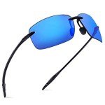 JULI Sports Polarized Sunglasses for Men Women Tr90 Rimless Frame for Running Fishing Golf Surf Driving(Blue)