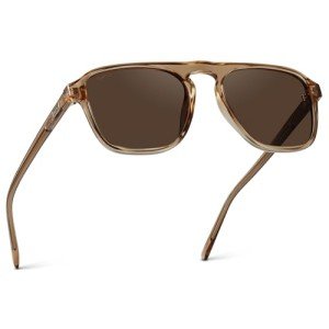 WearMe Pro Polarized Aviator One-Bridge Modern Square Unisex Sunglasses (Crystal Brown/Brown Lens)