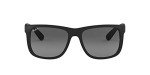 Ray-Ban RB4165 Justin Rectangular Sunglasses, Rubber Black/Polarized Light Grey Gradient Grey, 55 mm