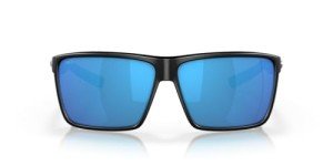 Costa Del Mar Mens Rincon Fishing and Watersports Rectangular Sunglasses, Black/Polarized Blue Mirrored 580G, 63 mm