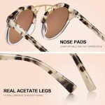 CARFIA Small Pink Mirrored Polarized Sunglasses for Women UV Protection, Acetate Eyewear Double Bridge Metal Brow Sunnies