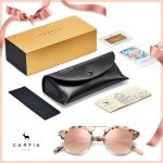 CARFIA Small Pink Mirrored Polarized Sunglasses for Women UV Protection, Acetate Eyewear Double Bridge Metal Brow Sunnies