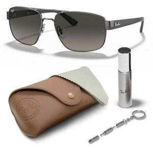 Ray-Ban RB3663 Square Shape Sunglasses With Eyewear Kit Bundle - Adjustable Nose Pads - Ideal Formal and Casual Wear Square Sunglasses