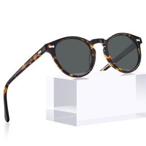 CARFIA Round Acetate Polarized Sunglasses for Women Small Face UV Protection with Leather Case CA5288