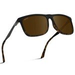 WearMe Pro Polarized Flat Top Narrow Square Mens Sunglasses (Matte Black Tortoise/Brown Lens)