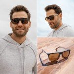 WearMe Pro Polarized Flat Top Narrow Square Mens Sunglasses (Matte Black Tortoise/Brown Lens)