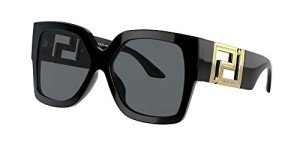 Versace VE4402 59mm Non-Polarized Rectangle Sunglasses for Women – Black Acetate Frame with Black Temples, 100% UV Protection, Lightweight & Comfortable Sunglasses, eShades Eyewear Kit Included