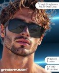 grinderPUNCH XL Super Dark Polarized Sunglasses Big Heads Wide Face, Extra Wide Oversized Lightweight Sunglasses for Sports Driving Glasses, Large Face Fit Blackout Sunglasses