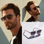 WearMe Pro Polarized Aviator One-Bridge Modern Square Mens Sunglasses (Moon Rock Grey/Black Lens)