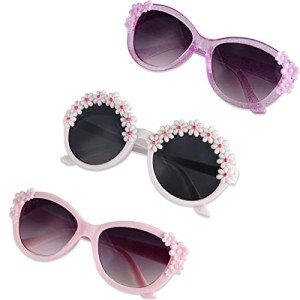 XINB LOOK 3-Pairs Gift Kids Sunglasses Girls, Cute Flower Frame Cartoon UV400 Glasses, Toddler Sunglasses for Ages 3-10