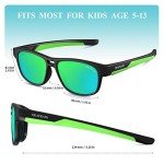 DEAFRAIN kids Sunglasses for Boys Girls Polarized Sport Baseball Cycling Running Child Youth Teen Green Glasses for age 5 6 7 8 9 10 11 12 13
