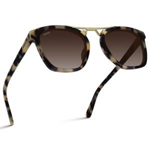 WearMe Pro Polarized Vintage Large Square Womens Sunglasses with Metal Double-Bar Bridge (Beige Tortoise/Gradient Brown Lens)