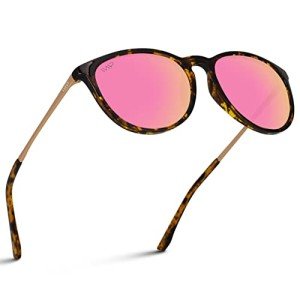 WearMe Pro Women's Round Sunglasses with Polarized UV Protection, Trendy Retro Designer Style (Tortoise Frame/Mirror Pink Lens)