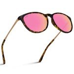 WearMe Pro Women's Round Sunglasses with Polarized UV Protection, Trendy Retro Designer Style (Tortoise Frame/Mirror Pink Lens)