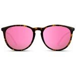 WearMe Pro Women's Round Sunglasses with Polarized UV Protection, Trendy Retro Designer Style (Tortoise Frame/Mirror Pink Lens)