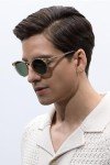 CARFIA Acetate Vintage Round Polarized Sunglasses for Men UV400 Lenses Hand-crafted Frame Clear Tea Frame Green Lens